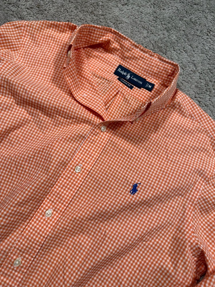 Ralph Lauren Blake Shirt Mens Large Orange Gingham Check Blake Vtg 90s