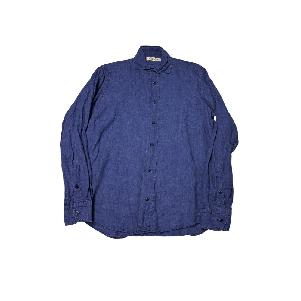 Puro Lino Mens Blue 100% Linen Button Down Shirt Size S Indigo Made in Italy