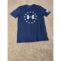Under Armour Mens Freedom Stars Logo T-Shirt Navy Blue HeatGear MD