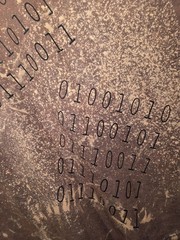 #145 Bleach Wash Binary Code Graphic T-Shirt Brown Beige Unisex 3XL Big & Tall