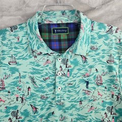 William Murray Large Cape Cod Mens Aqua Nautical Map Print Golf Polo Shirt EUC