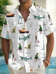 Captain Quints Shark Amity Island Mens Hawaiian Shirt Jaws 50Th Anniversary Fan