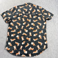 XXX RUDE Corgi Floral Pattern Shirt Adult Large Black Aloha All Over Hawaiian