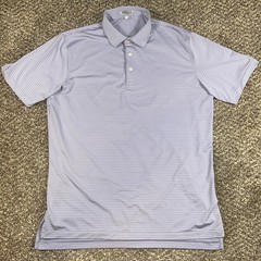 Peter Millar Large Summer Comfort Polo Shirt Mens L Purple White Stripe Stretch