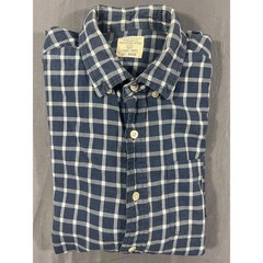 Giordano Flannel Shirt Mens Medium Blue White Plaid Button Down Cotton