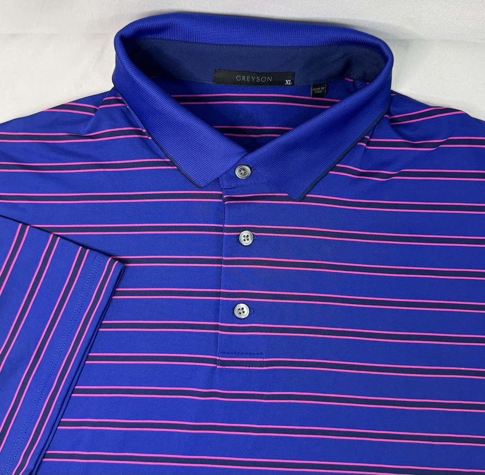 Greyson Mens XL Blue & Pink Striped Performance Polo