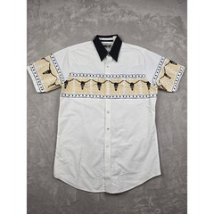 Vtg Cumberland Outfitters Western Pearl Snap Shirt Mens L White Longhorn Skull