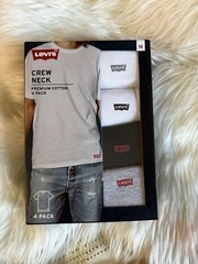 LEVIS Mens 4 Pack White Black Gray Crewneck Tee with Levi’s Logo Size M – NWT