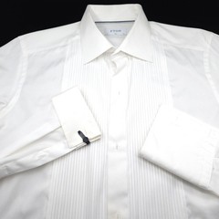 Eton TUXEDO Dress Shirt -16.5 34/35 White SLIM Pleated Front French Cuff -Plisse