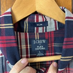 J Crew Flex Oxford Slim Fit Plaid Button Down Shirt Men Large Navy Red White