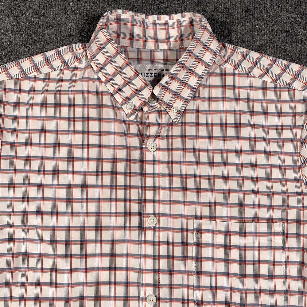 Mizzen Main Leeward Collection Stretch Check Button Shirt Mens Large Trim Fit