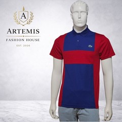 Lacoste Men’s Regular Fit Red & Blue Colorblock Anti Odor Sport Polo Size Small