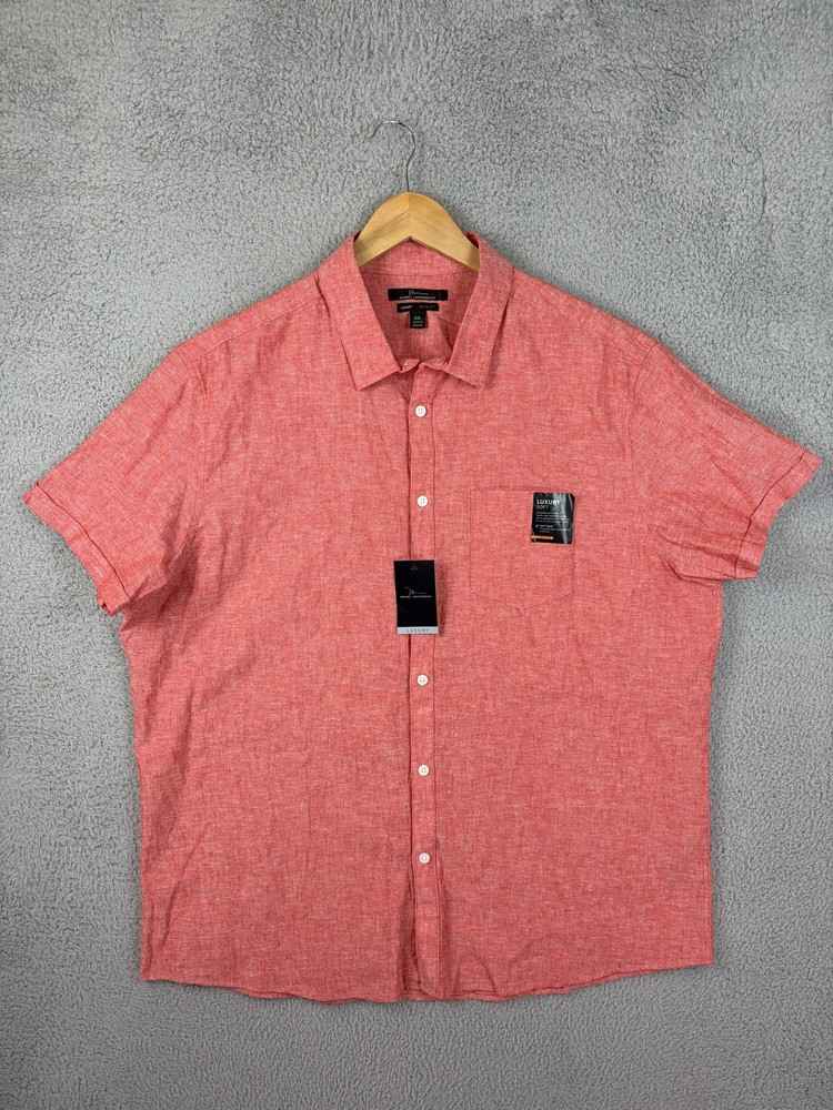 Marc Anthony Shirt Mens 2XL Red Linen Cotton Slim Fit Short Sleeve Button Casual