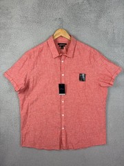 Marc Anthony Shirt Mens 2XL Red Linen Cotton Slim Fit Short Sleeve Button Casual