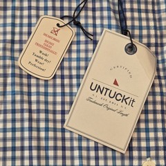 UNTUCKit PERFORMANCE Shirt XXL 2XL White Blue Check Lehman Nylon Stretch NWT NEW