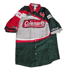 Vintage Coleman FLW Tour Fishing Jersey Shirt Mens Medium Green Red Button Up