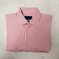 David Donahue Shirt Mens 16.5 34/35 Pink Gingham Point Collar Slim Dress