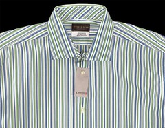 Men’s THOMAS DEAN White Blue Green Striped Shirt L Large NEW NWoT Italian Fabric