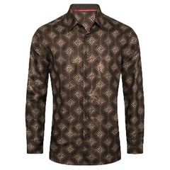 Mens Shirt Luxury Fashion Prints Gold Paisley Overlay Stretch Slim Fit Button Up