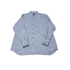 David Donahue Mens Blue Micro Houndstooth Dress Shirt 18.5 36/37 Regular Fit