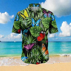 Butterfly Hawaiian Shirt Nature Lover Mens Aloha Beach Summer