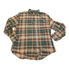 Pendleton Mason Plaid Button Front Shirt Men’s Large L Brown Green Long