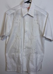 Double Red Horse Guayabera Shirt Button Up White Hand Embroidered Button M