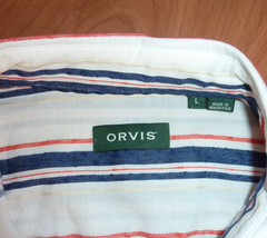 Orvis Retro Cotton Viscose S/S Shirt Men’s Sz L Large Classic White Blue Striped