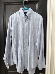 Faconnable 100% Linen Button Down Shirt Long Sleeve Medium Blue Long Sleeve NWOT