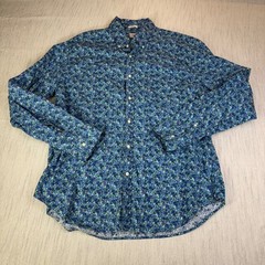 J.Crew Secret Wash Mens XL Blue Green Floral Button Down Shirt Classic Fit