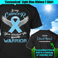 Personalized Prostate Cancer Awareness T-Shirt Warrior Light Blue Ribbon Custom