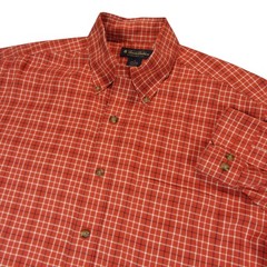 Brooks Brothers Mens Button Down Shirt M Orange Red Plaid 100% Cotton Pocket