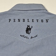 Pendleton Round-Up Let’er Buck Poplin Shirt XL Blue Cowboy Embroidered