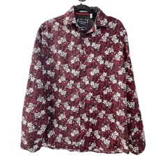 Silver Stone Collection Burgundy Floral Modern Fit Button Down Shirt M Preppy