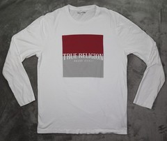 True Religion Shirt Men’s XL White Arch Logo Colorblock Long Sleeve Graphic Tee