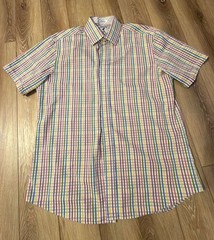 Bugatchi Men’s Multicolor Striped Shaped Fit Short Sleeve Button-Down Shirt