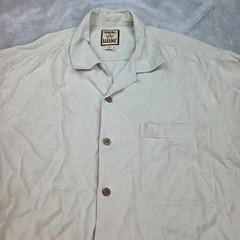 Tommy Bahama Silk Camp Shirt Mens Med Tan Beige Short Sleeve Herringbone Pocket