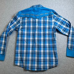 El General Western Shirt Men’s Medium Blue Plaid Embroidered Pearl Snap Cowboy