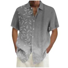 Spring And Summer Men’s Fashion Floral Printed Cotton Linen Solid Color Short