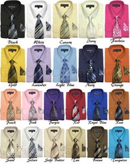 Men’s Cotton Blend Dress Shirt with Tie and Handkerchief 22 different colors 21B