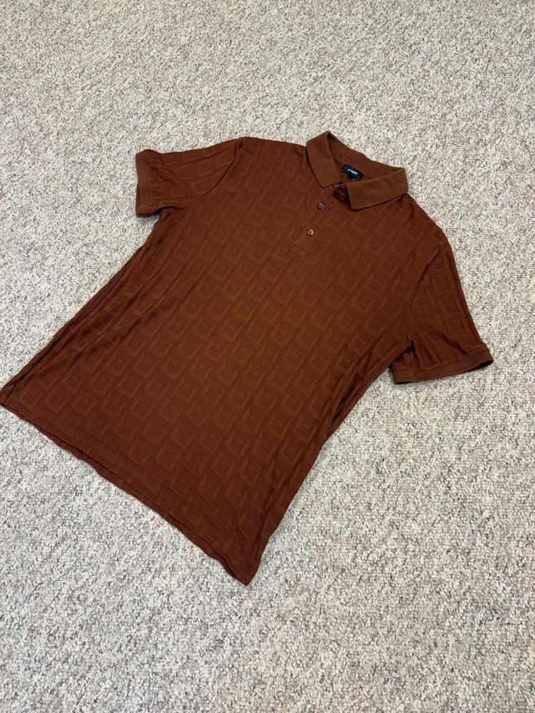 Express T Shirt Mens Medium Red Rust Orange Short Sleeve Ribbed Checkered
