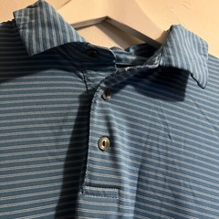 Ben Hogan Polo Shirt Mens Sz L Blue Striped Short Sleeve Performance Golf Silky