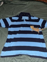 Sean John Men’s Polo Shirt XL Blue/Navy Striped Cotton Short Sleeve Logo