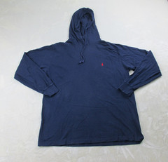 VINTAGE Ralph Lauren Shirt Mens Medium Blue Pony Long Sleeve Hooded Made In USA*