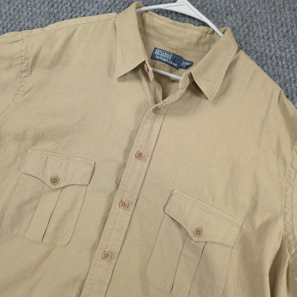 Vintage Polo Ralph Lauren Linen Blend Safari Utility Shirt Mens 2XL Tall Beige