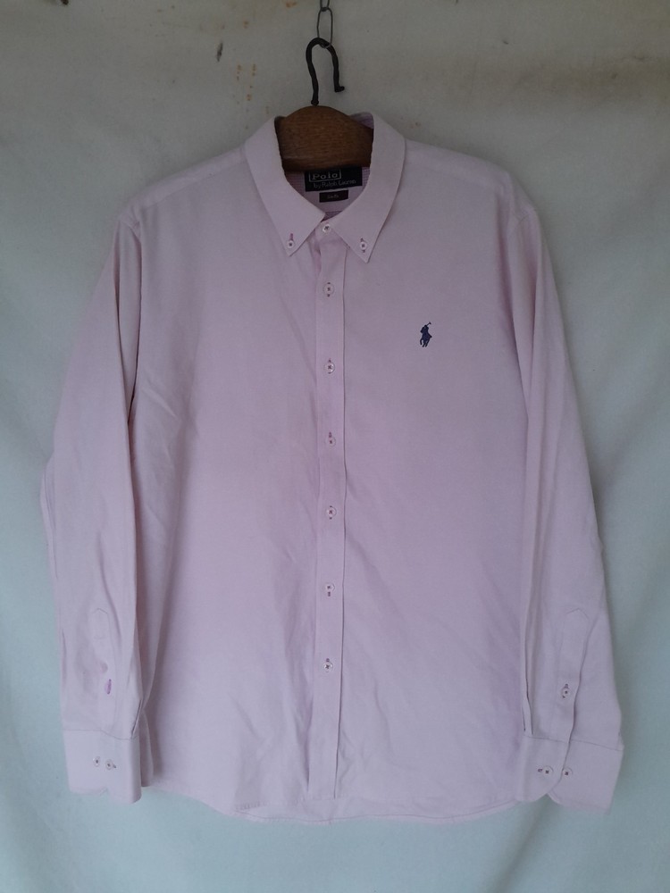 Polo Ralph Lauren Shirt Mens XL Pink Cotton Embroidered Logo Slim Fit
