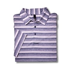 Adidas Collegiate Navy & White Striped Performance Golf Polo Shirt L
