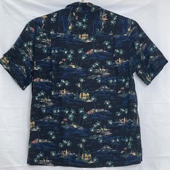 Batik Bay Mens Button Up Shirt L Black S/Sleeve Tropical Island Aloha Hawaiian