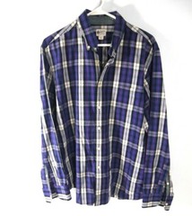 J.Crew Mens Shirt L Blue Purple White Plaid Long Sleeve Button Collar