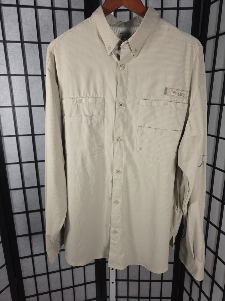 Columbia PFG Fishing Outdoor Shirt Sz L Beige Omni Shade Shield Vented Gorpcore